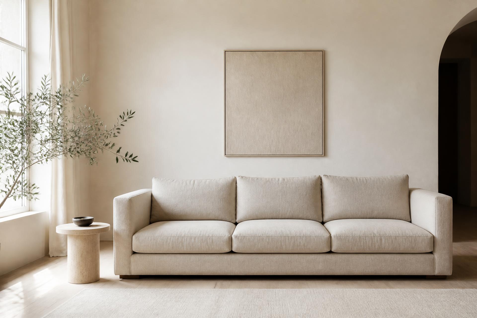 Modern sofa upholstered in Linen